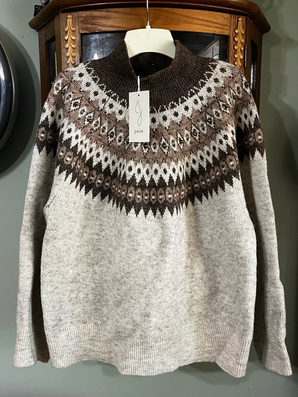 NWT Joie Fair Isle Beaded Wool Blend Sweater